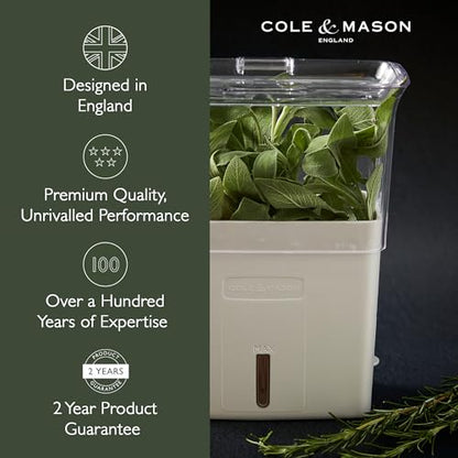 Cole & Mason H105159 Tealby Fresh Cut Herb Keeper, Herb Pot/Storage/Herb Saver/Box, Acrylic, Includes Removable Dividers, 2 Year Guarantee,White/Clear (H) 230mm x (W) 185mm x (D) 120mm