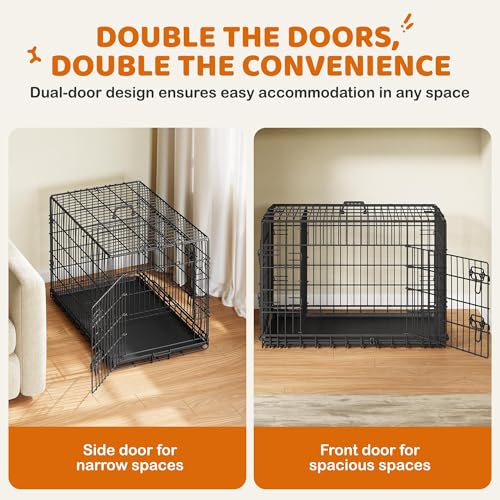 Yaheetech Dog Crate 36'' Double Door Dog Crate with Divider, Removable Tray