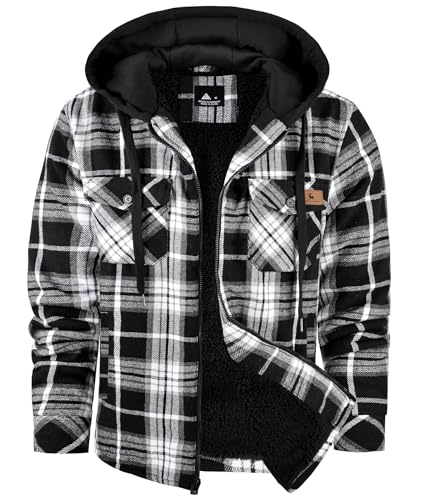 ZITY Men's Fleece Flannel Jacket Full Zip Plaid Winter Warm Lined Jacket Coat Hoodies with Pockets
