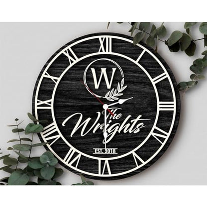 Personalized Vintage Wooden Texture Wall Clock- Custom Name Letter Round Clock, Customized Family Clock for Kitchen Living Room Bathroom Christmas Housewarming Gifts (Custom text clock) (Wall Clock A)