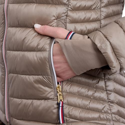Tommy Hilfiger Women's Lightweight Packable Puffer Jacket with Hood & Bag, Taupe, Large