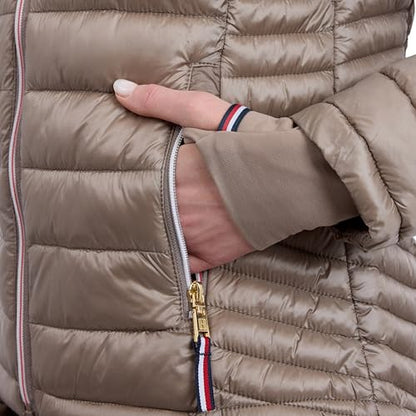 Tommy Hilfiger Women's Lightweight Packable Puffer Jacket with Hood & Bag, Taupe, Large