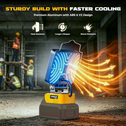 LIVOWALNY Cordless LED Work Light Compatible with Dewalt 20v Battery, 112W 11200LM Flashlight, Portable LED Flood Battery Light with USB A & USB C Charging Output Port for Emergency