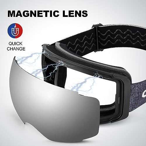 Odoland Ski Goggles with Magnetic Interchangeable Lens for Men Women