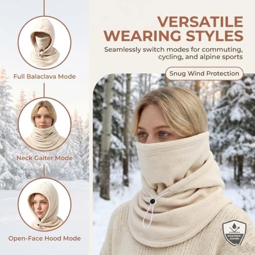LanChuBo Unisex One-Piece Flannel Warm Mask Hat 3-in-1 Winter Balaclava Ski Mask (Beige)