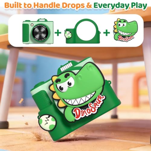 Kids Camera for Big Boys and Girls Flip Screen2.4+Telescopic Zoom 1080P Selfie Photo+Video Digital Camera for Age 5-12 with Cartoon Cover & SD Card Gift Best Chritmas Birthday Festival Gift(Green)