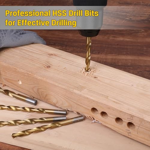 Hurricane 99 Pieces Titanium Twist Drill Bit Set, 135 Deg Tip High Speed Steel, Size from 1/16 Inch up to 3/8 Inch, Ideal Drilling in Wood/Cast Iron/Aluminum Alloy/Plastic/Fiberglass, with Hard Storage