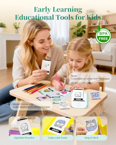 Memoking Mini Sticker Printer, T02 Portable Thermal Printer, Photo Printer | Bluetooth Sticker Maker for Kids, Inkless Label Maker, Print Pods Printer Trays, Smart AI APP, for Study Note, DIY, Gifts