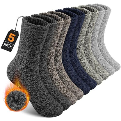 YADIFEN 5 Pairs Merino Wool Socks for Men Winter Cold Weather Extra Warm