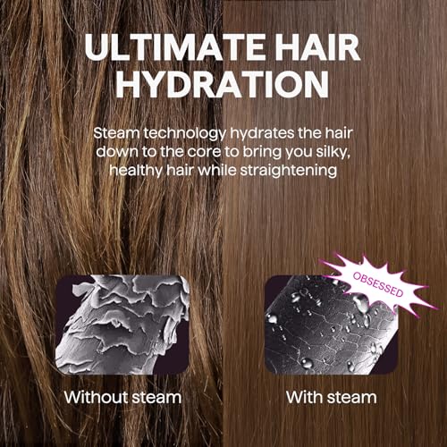 Wavytalk Steam Hair Straightener, Steam Sesh Flat Iron with Detachable Comb