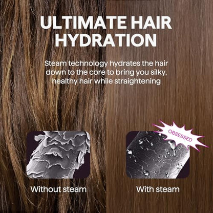 Wavytalk Steam Hair Straightener, Steam Sesh Flat Iron with Detachable Comb