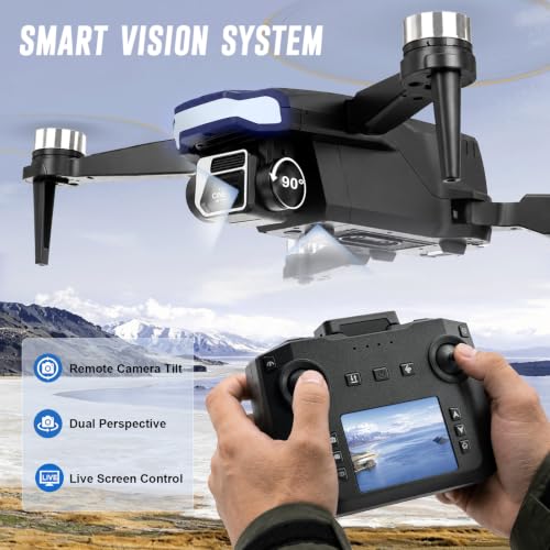 2K Video Drone with Camera for Adults, LCD Screen Remote Controller, 36 Min Flight Time, CHUBORY A68 Foldable Drone, 90° Adjustable Camera, Optical Flow Hover, 2 Batteries, Headless Mode, 3 Speed, Gesture Photo Video, App Control, 8GB MicroSD Card