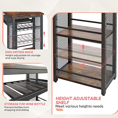 Bestier Bar Table and Chair Set, Industrial Expandable Dining Table with 2 Bar Stools, Kitchen Counter with Wine Rack & 3 Tier Adjustable Storage Shelves Rustic Brown