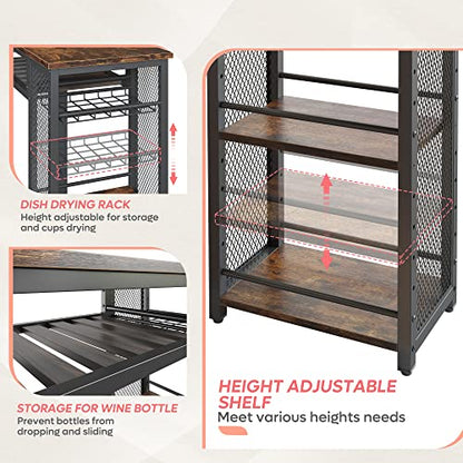 Bestier Bar Table and Chair Set, Industrial Expandable Dining Table with 2 Bar Stools, Kitchen Counter with Wine Rack & 3 Tier Adjustable Storage Shelves Rustic Brown
