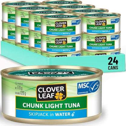Clover Leaf Chunk Light Skipjack Canned Tuna in Water, 170g, 24 Count