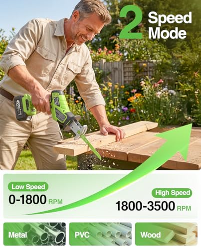 Cordless Reciprocating Saw 21V: One-Handed Reciprocating Saw with 0-3500 RPM Brushless Motor, 2 x 4.0Ah Batteries, 8 Quick-Change Blades, LED Light, Perfect for Wood PVC Metal Cutting