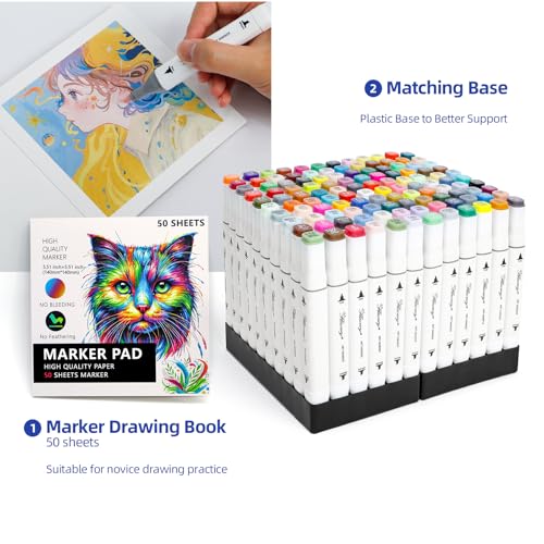 Flavery Alcohol Markers Fine Chisel 120 Colors, Adult Coloring with Base