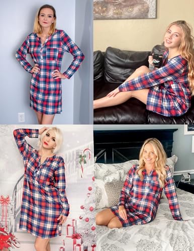 Ekouaer Women's Nightshirt Long Sleeve Button Down Nightgown V-Neck Sleepwear Pajama Dress
