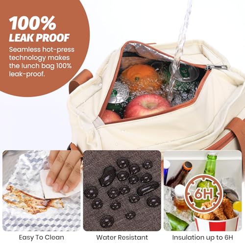 Codcey Large Reusable Insulated Lunch Bag Lunch Box Women(Brown)