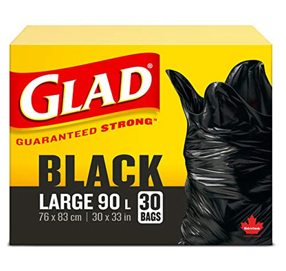 Glad Black Garbage Bags - Large 90 Litres- 30 Trash Bags, Made in Canada of Global Components