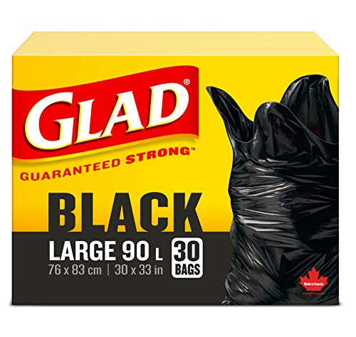 Glad Black Garbage Bags - Large 90 Litres- 30 Trash Bags, Made in Canada of Global Components
