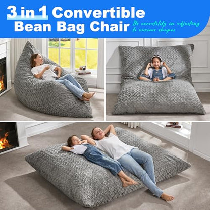 Hobestluk Adult Bean Bag Chair 3 in 1 Convertible Large Bean Bag Sofa