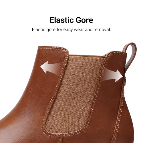 DREAM PAIRS Women's Chelsea Ankle Boots,Brownish/Yellow/Pu,7 | Fall Booties,Round Toe,Slip-On,Comfortable,for Fall Winter Outdoor Walking,Office Work,Casual and Daily