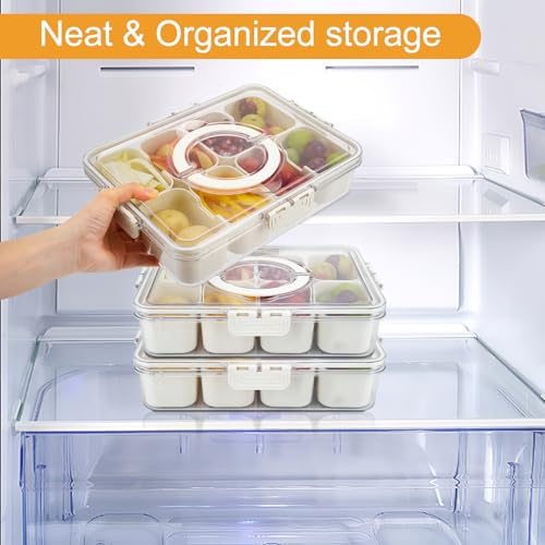 BETA SPACE Snack Box Containers, Divided Serving Tray with Lid, Veggie Tray Snackle Box Charcuterie Board with Lid,8 Inside Containers (2 Pack)