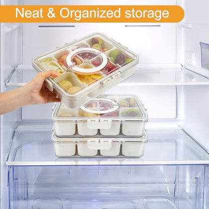 BETA SPACE Snack Box Containers, Divided Serving Tray with Lid, Veggie Tray Snackle Box Charcuterie Board with Lid,8 Inside Containers (2 Pack)