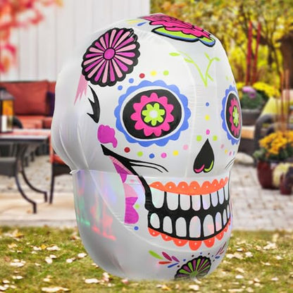 4ft Halloween Inflatable Sugar Skull Blow up Outdoor Decorations with LED