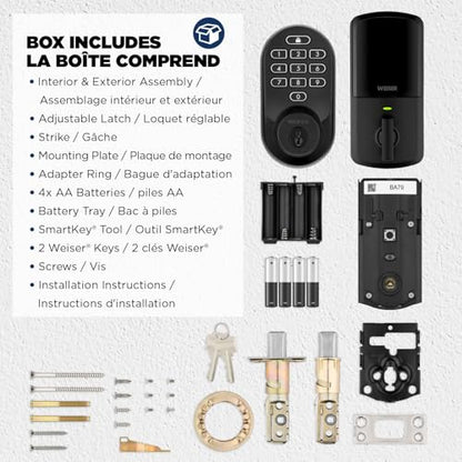 Weiser Halo Matte Black WiFi Smart Lock, Keyless Entry Door Lock, Touchpad Keypad Door Lock, Amazon Alexa & Google Assistant/Google Home Compatible, Deadbolt Lock, Smart Locks for Entry Door