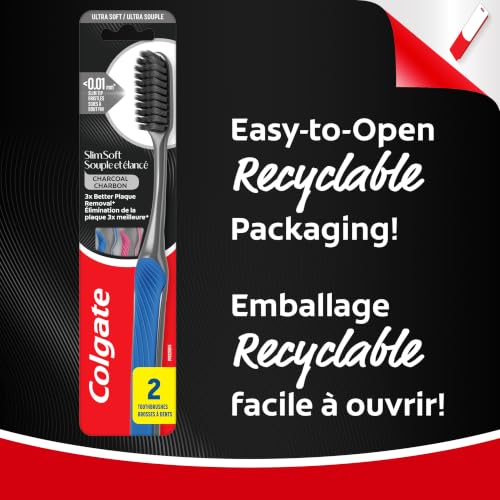 Colgate Slim Soft Charcoal Toothbrush, Ultra Soft, 2 Pack