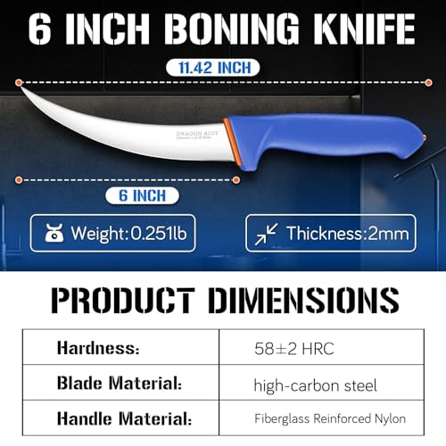 DRAGON RIOT Curved Boning Knife-6" Fillet Knife for Meat Deboning