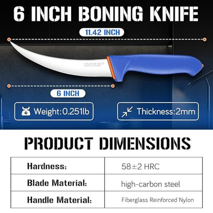 DRAGON RIOT Curved Boning Knife-6" Fillet Knife for Meat Deboning