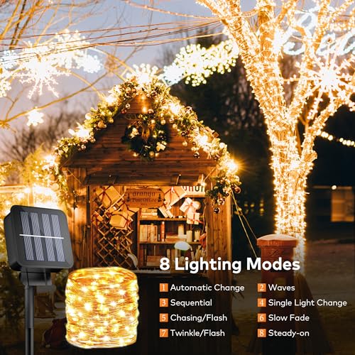 3 Pack Solar String Lights Outdoor, Total 300LED 100FT Solar Fairy Lights Waterproof, 8 Modes Dimmable Solar Powered Lights, Auto On/Off for Patio Garden Yard Tree Wedding Party Xmas Decor(Warm White)