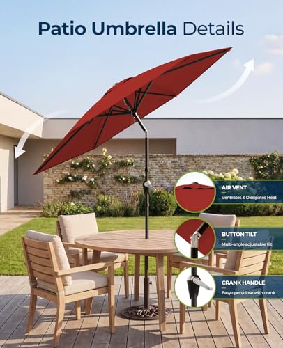 MUCHENGHY 7.5ft Patio Umbrella, Outdoor Market Table Umbrella with Push Button Tilt and Crank, 6 Ribs UV Protection Sun Shade for Lawn, Deck, Garden, Fishing, Backyard & Pool(Burgundy Red)