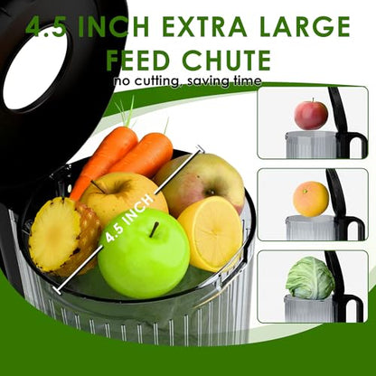 WHALL Touch Screen Juicer Machines, Cold Press Juicer with Large Feed Chute | Stainless Steel Masticating Juicers, Anti-clog, Easy to Clean, Vegetable & Fruit, High Juice Yield, 2 Speed Modes, Silver
