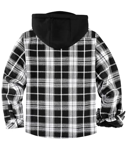 ZITY Men's Fleece Flannel Jacket Full Zip Plaid Winter Warm Lined Jacket Coat Hoodies with Pockets