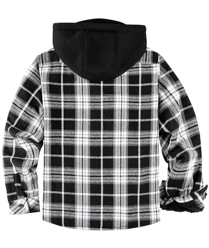 ZITY Men's Fleece Flannel Jacket Full Zip Plaid Winter Warm Lined Jacket Coat Hoodies with Pockets