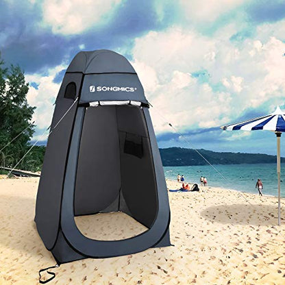 SONGMICS Portable Pop Up Tent, Dressing Room Privacy Shelter, for Outdoor Camping Fishing Beach Shower Toilet, with Zippered Carrying Bag, Dark Grey-Blue GPT01GY