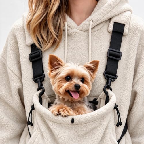 Dog Pouch Sweater Womens Pet Carrier Hoodie 2026 Fall Winter Fleece Sweatshirt Long Sleeve Pullover with Pet Pouch Pocket for Cat Dog Khaki X-Large