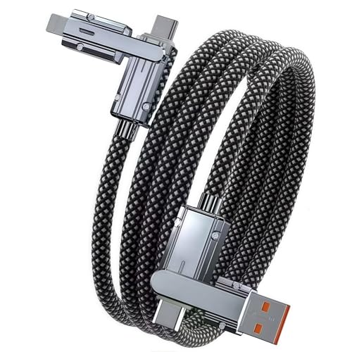 4-in-1 Charging Cable Fast Charging, USB C Braided Cable 4-in-1 USB Multi Cable with E-Mark Chip, Multiple iPhone Charger Cord for iPhone 16/15/14/13 Series/Pad/Android/Tablets and More(3.3FT)