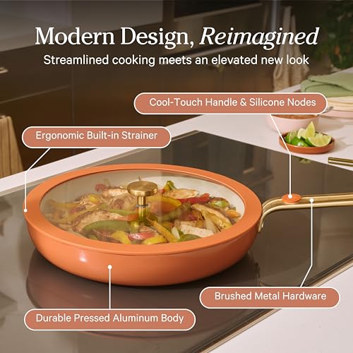 Our Place 17-Piece Essentials Complete Cookware Set - Ceramic Fry Pans, Saucepans, Sauté Pan, Stock Pot, Strainer Basket & Modular Storage | Thermakind™ Nonstick, Oven Safe up to 230°C | Cream