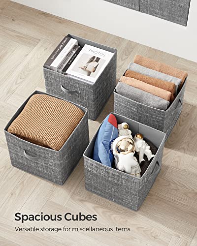 SONGMICS Storage Cubes, 13-Inch Non-Woven Fabric Bins with Double Handles, Set of 6, Closet Organizers for Shelves, Foldable, for Clothes, Gray UROB033G01
