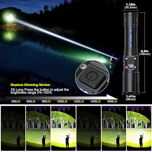 Hoxida Rechargeable LED Flashlights High Lumens, 2000LM Super Bright Flashlight with Memory Function & Stepless Dimming, 5 Modes Powerful Waterproof Handheld Flashlight for Camping Emergencies