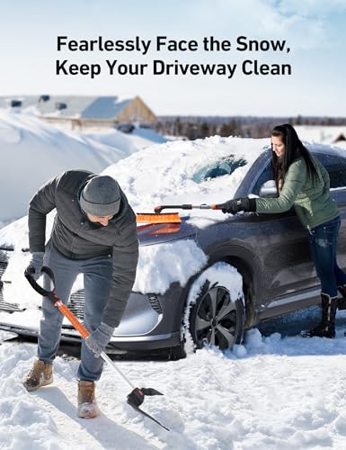 AstroAI 2" 1 Snow Brush Kit, 46" Ice Scraper &43" snow shovel for Car | 360° Pivoting Snow Brush, Extendable Snow Shovel with Foam Grip for Car, Trucks, SUVs, Vehicles（Orange）