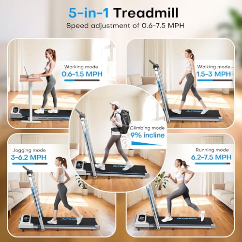 Treadmill with Incline, FOUSAE 5 in 1 Foldable 7.5 MPH Treadmill for Home with App Compatible, 12 Programes, 2.5 HP Under Desk Walking Pad Treadmill with Magnetic Remote Control Double Operation