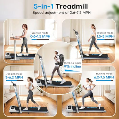 Treadmill with Incline, FOUSAE 5 in 1 Foldable 7.5 MPH Treadmill for Home with App Compatible, 12 Programes, 2.5 HP Under Desk Walking Pad Treadmill with Magnetic Remote Control Double Operation