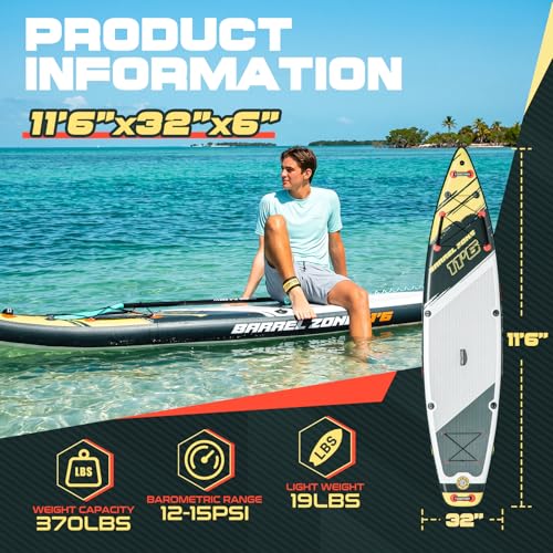 TIDETREK 11'6" Inflatable Stand Up Paddle Boards, Premium SUP Accessories, Non-Slip Comfort Deck for Youth & Adults (Royal Teal)