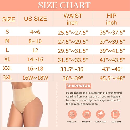 Riseholy Tummy Control Thong Shapewear for Women Body Shaper Underwear Seamless Waist Trainer Panties (#01 Beige,Large)